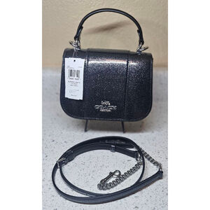 Coach Lysa Glitter Crossbody Gunmetal Patent Mini Top Handle Bag